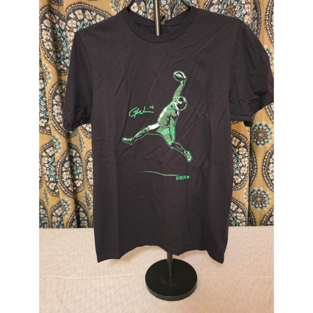 BreakingT Garrett Wilson New York Jets NFLPA Graphic T-Shirt Black Green Mens S